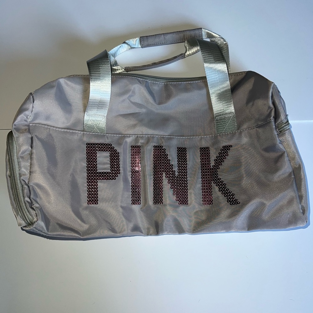 PINK Victoria's Secret Sequined Pink and Silver Travel Bag